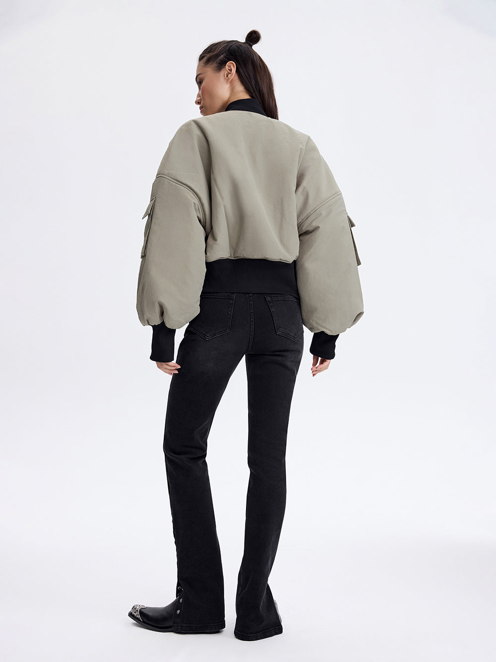 Cropped Bomber Jacket — Olive
