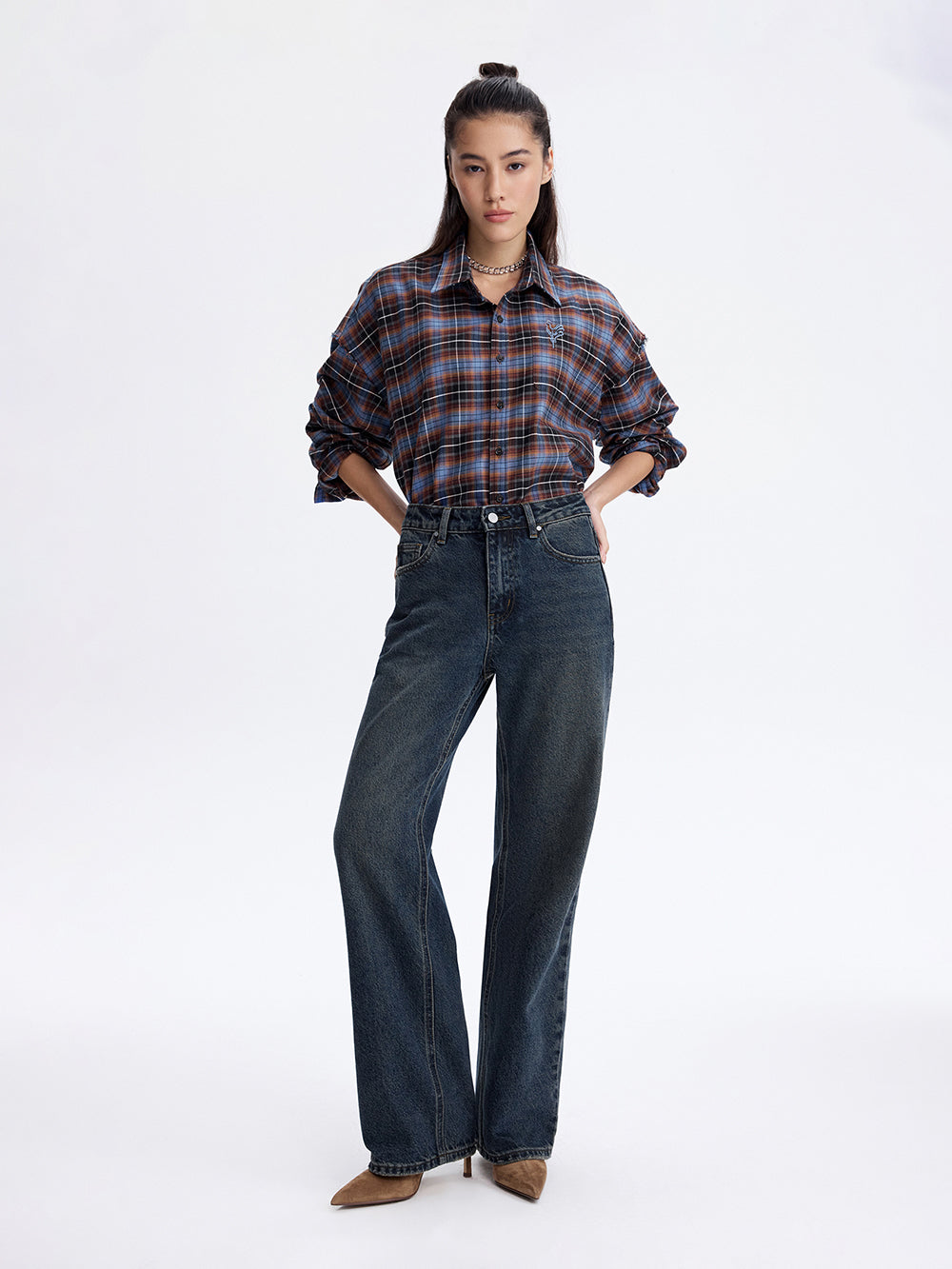 Rooster Embroidered Jeans — Blue