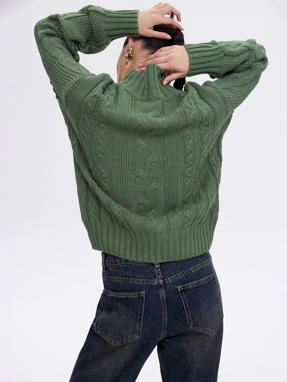 Textured Cotton Sweater — Green