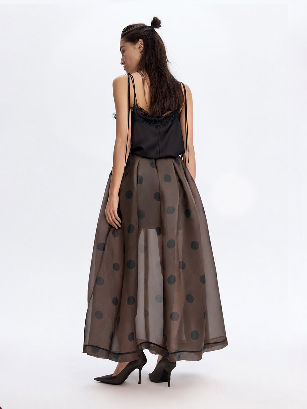 Polka Dot Organza Skirt — Brown