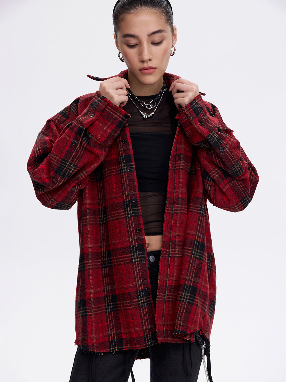 Grunge Check Shirt — Red