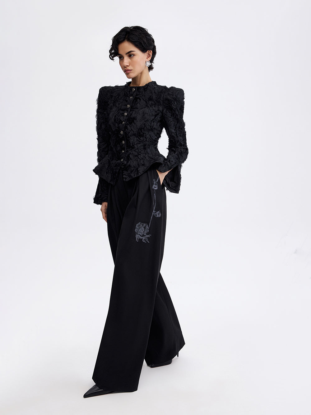 Textured Rose Jacket — Black
