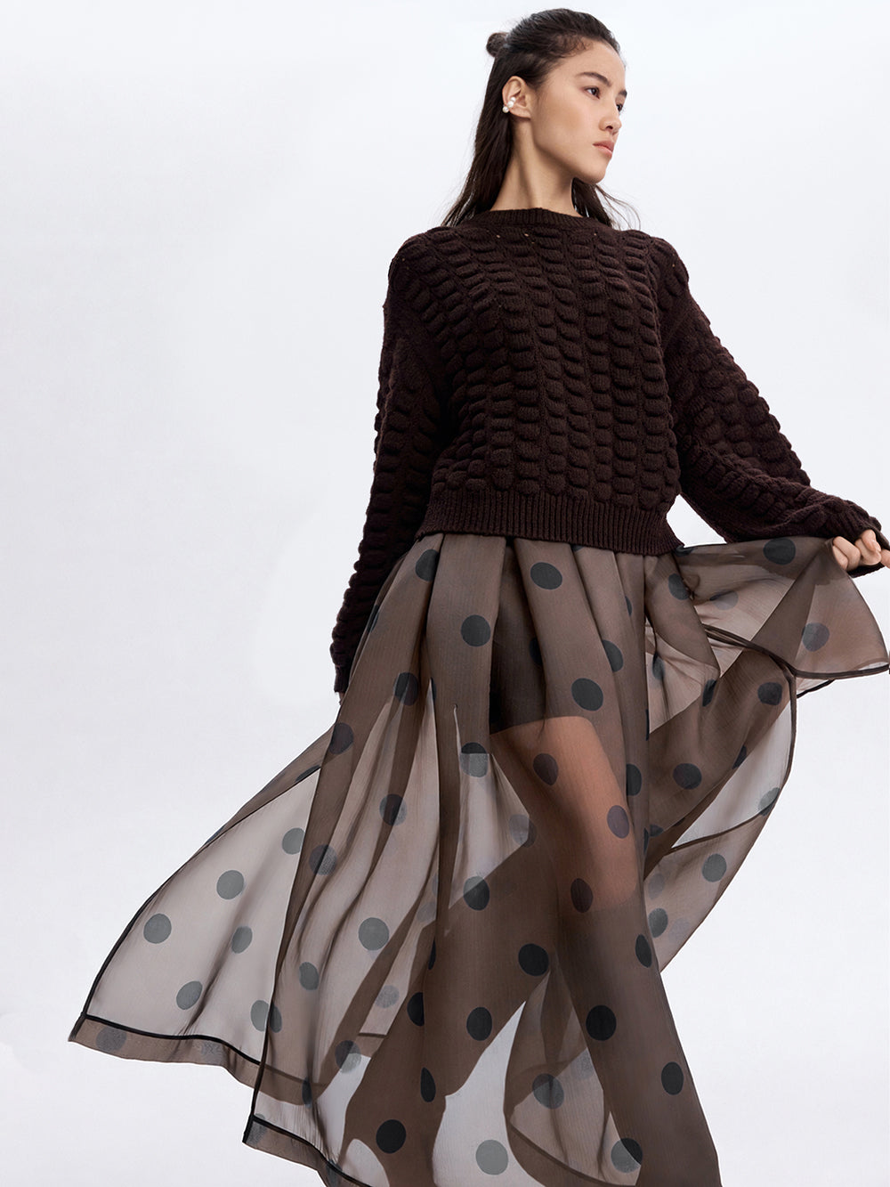 Polka Dot Organza Skirt — Brown