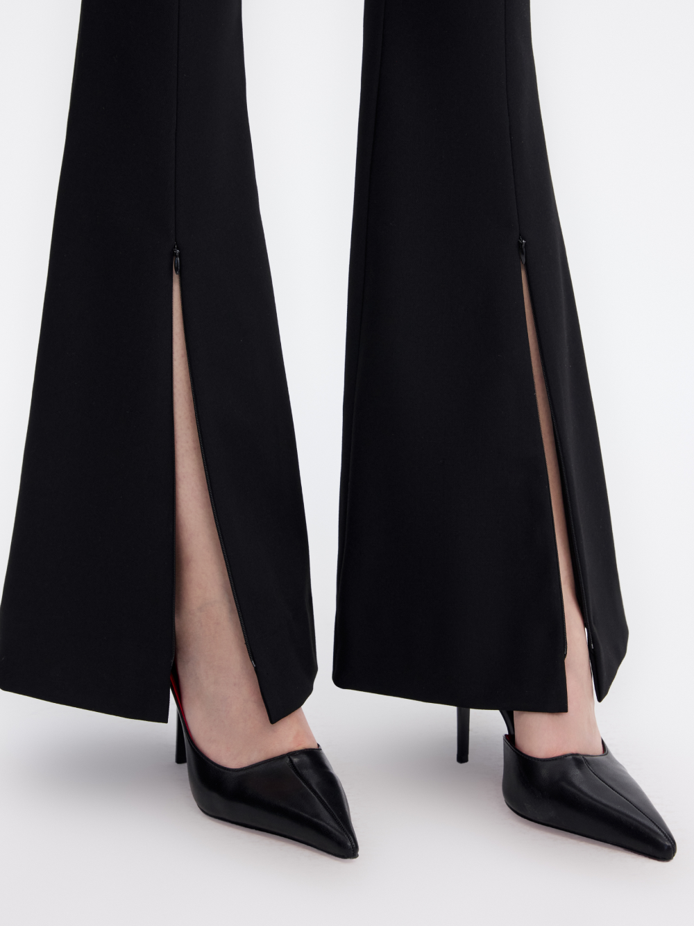 Zip-Slit Flare Trousers — Black