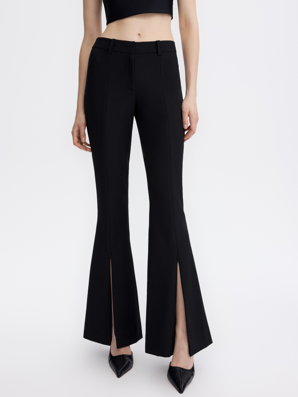 Zip-Slit Flare Trousers — Black