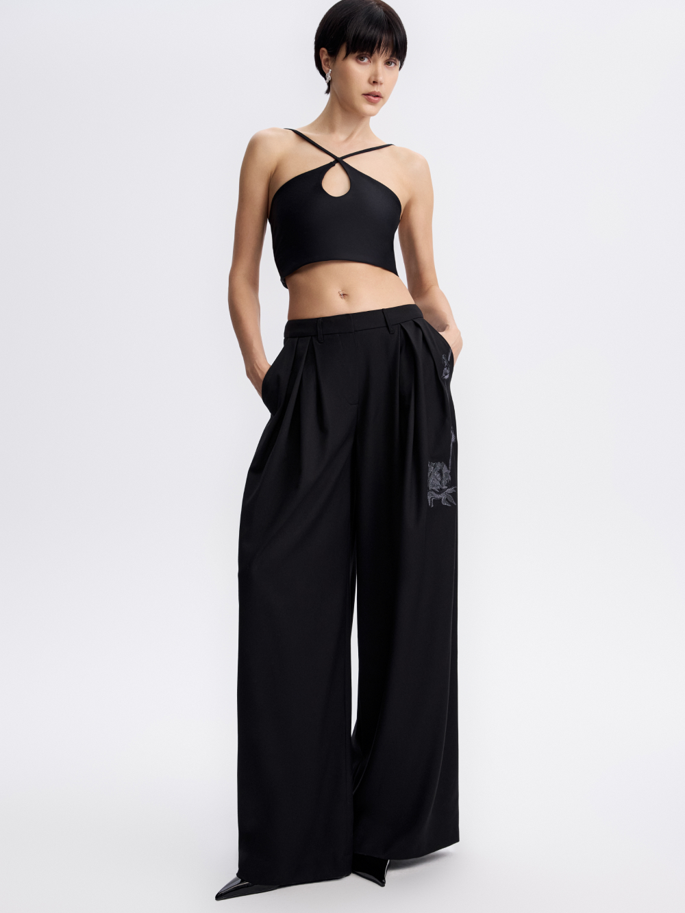 PRAS embroidered wide trousers, front