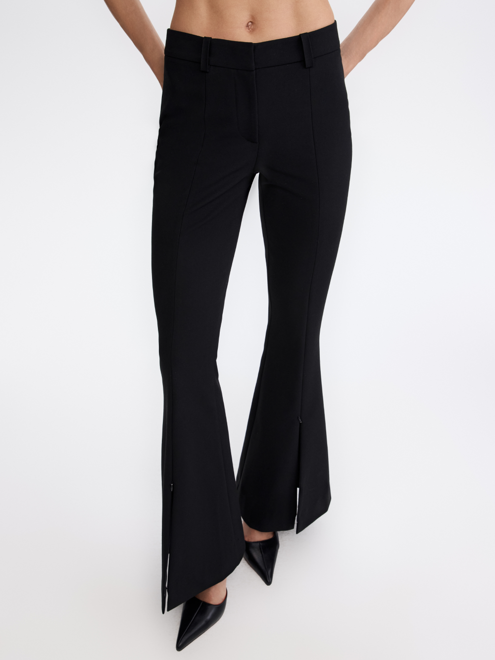 Zip-Slit Flare Trousers — Black