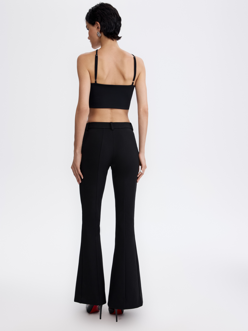 Zip-Slit Flare Trousers — Black