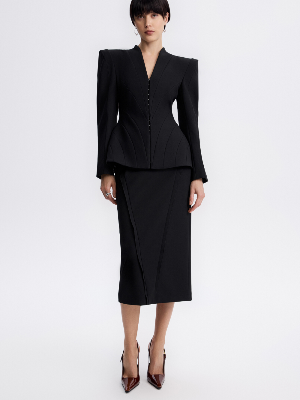 PRAS ruffled pencil skirt, styled with the jacket
