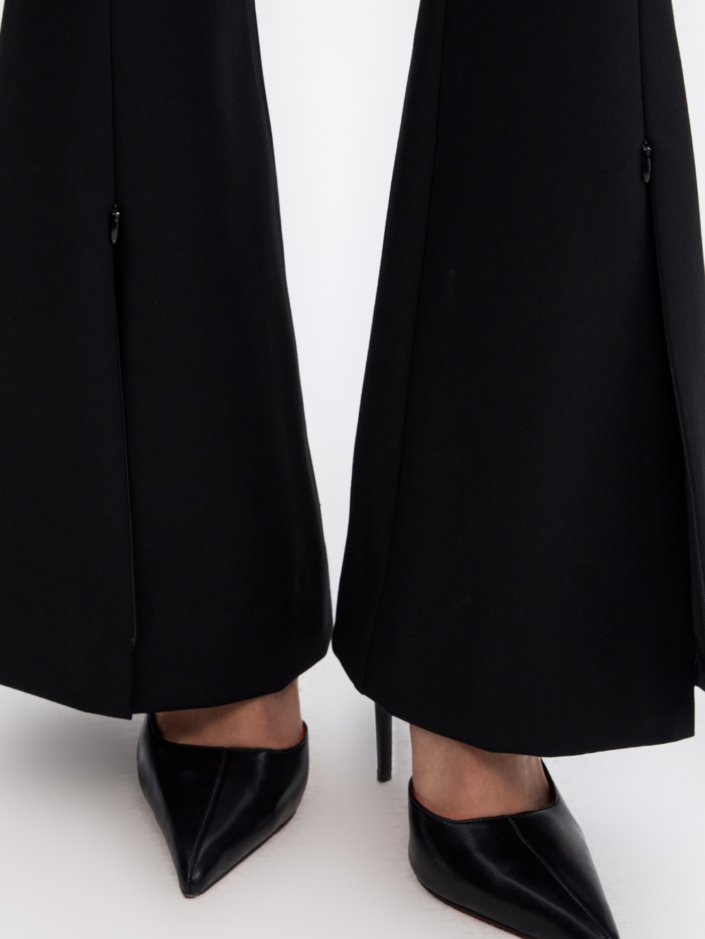 Zip-Slit Flare Trousers — Black