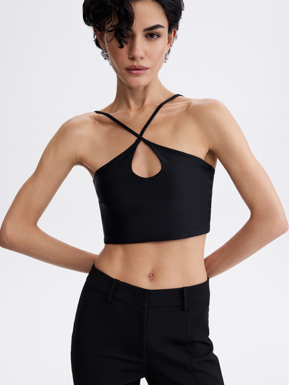 Cross-Strap Crop Top — Black