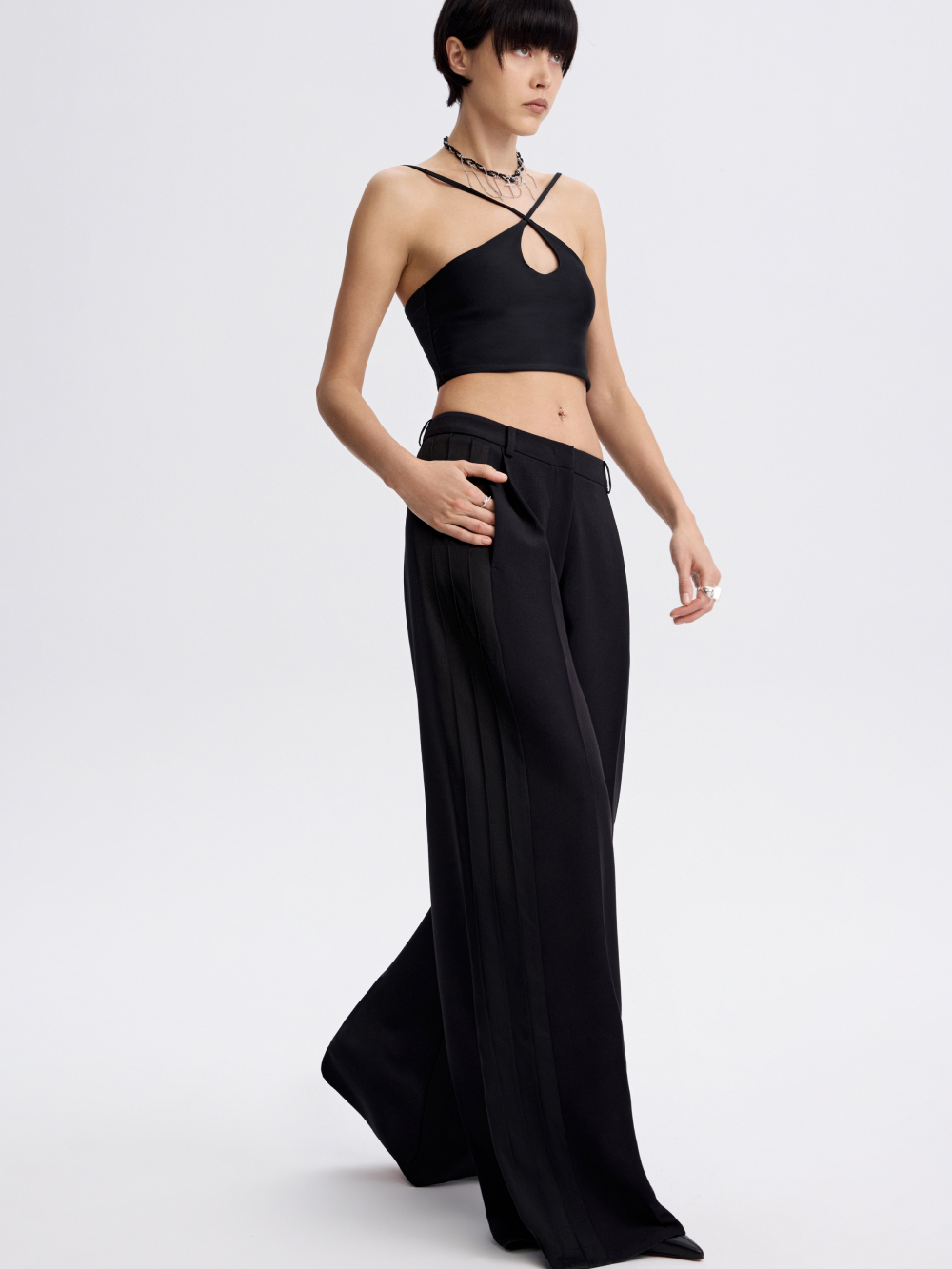 PRAS satin stripe palazzo trousers, three-quarter