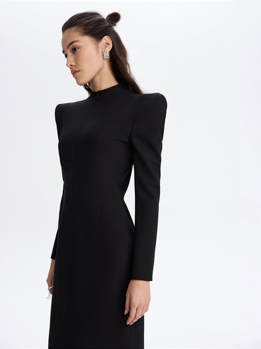 PRAS sheer back sheath dress, three-quarter