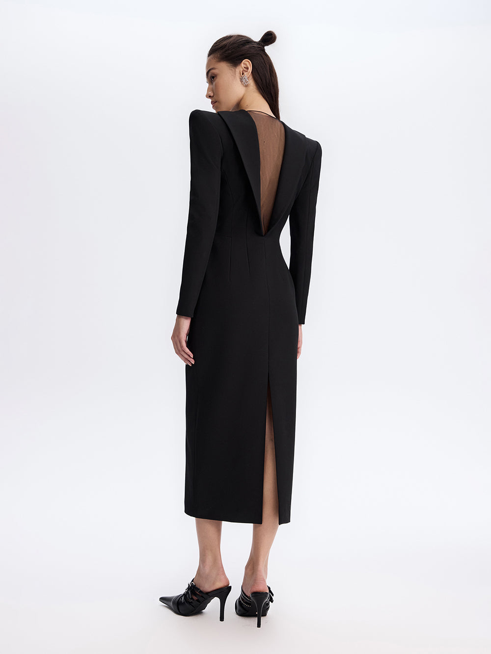 PRAS sheer back sheath dress, back, full length
