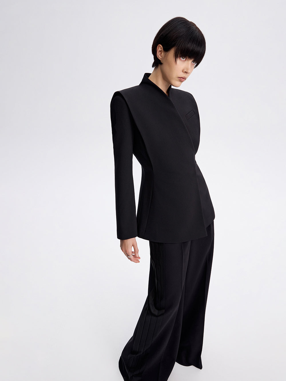 PRAS satin stripe palazzo trousers, with tailored jacket