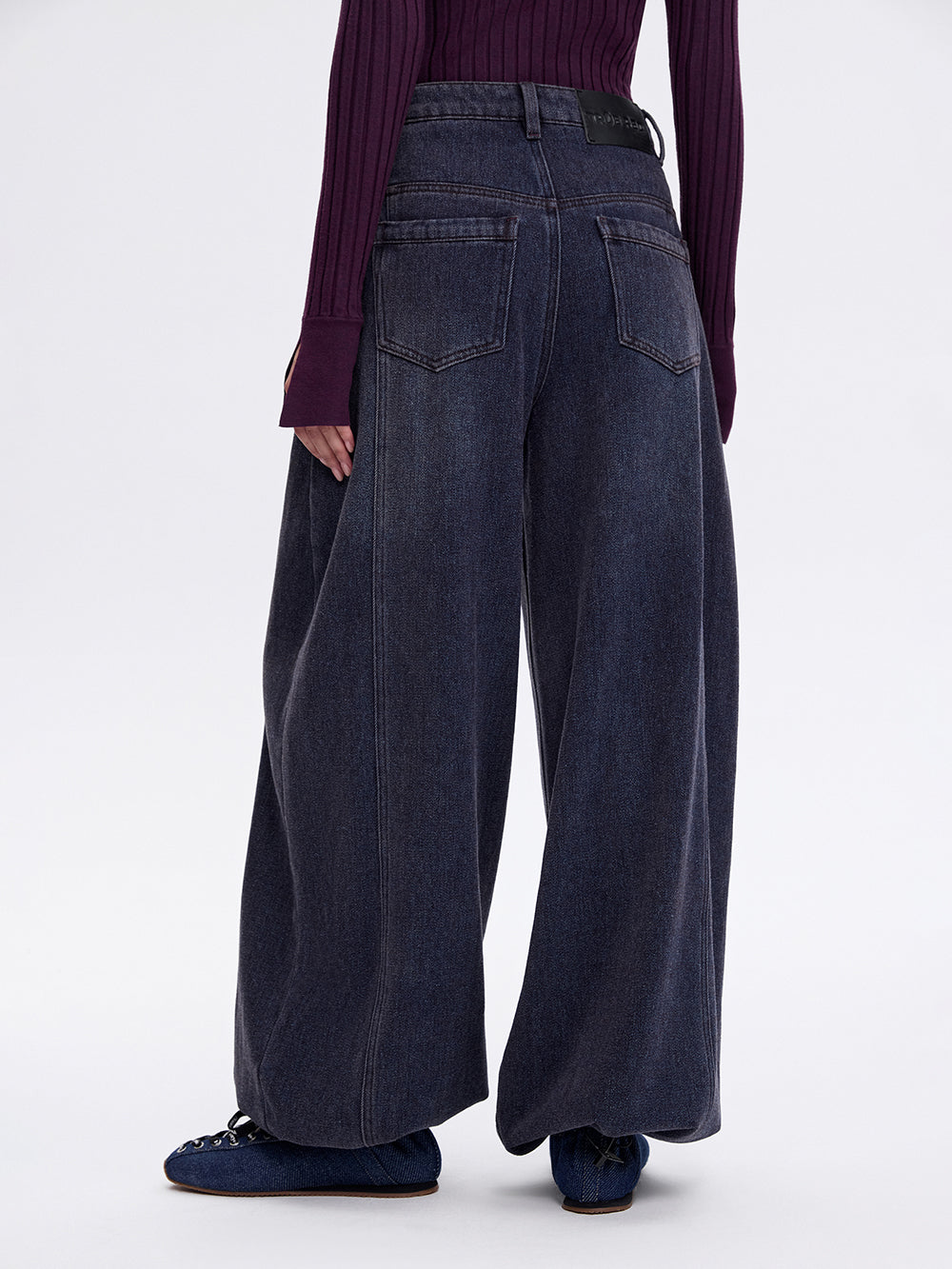 Blue burgundy jeans, back view