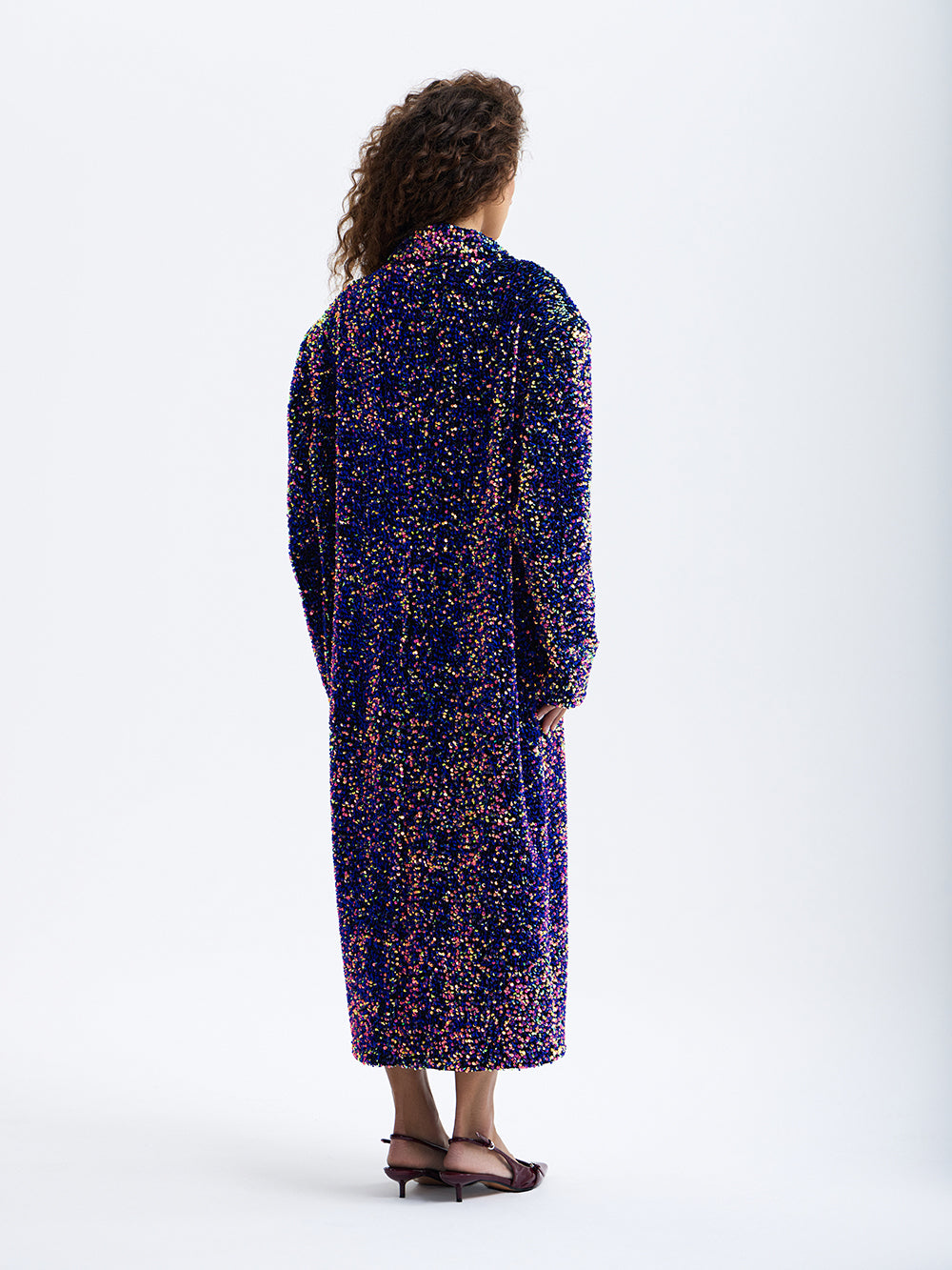 PRAS purple sequin maxi coat, back