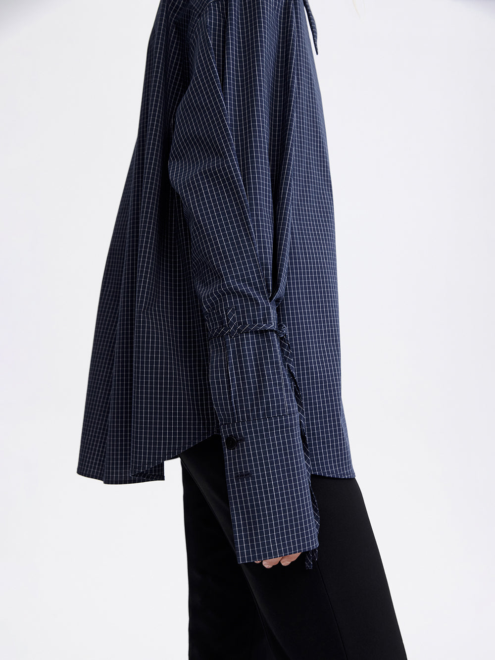 PRAS tie-sleeve check shirt, sleeve tie detail