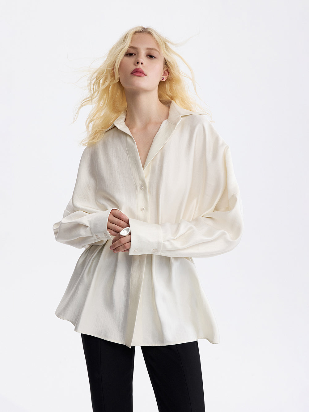 PRAS pintuck taffeta blouse, front