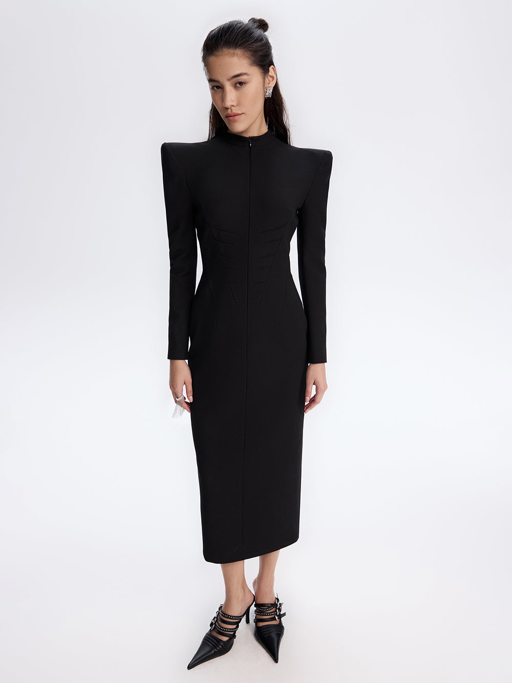PRAS sheer back sheath dress, front