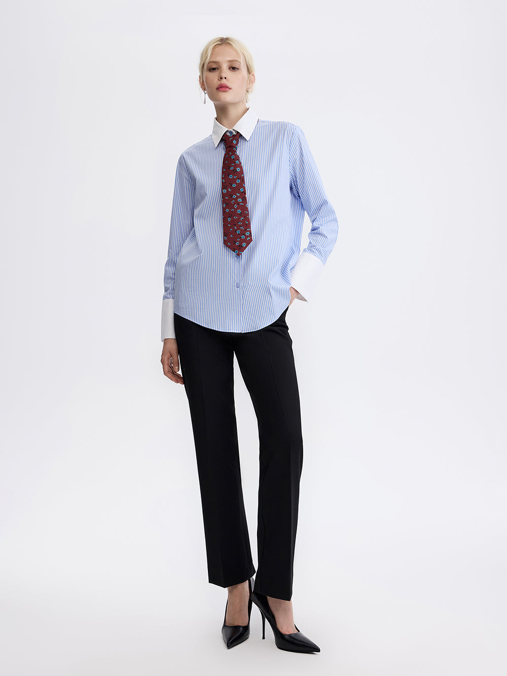PRAS low-rise slim trousers, with a shirt and tie