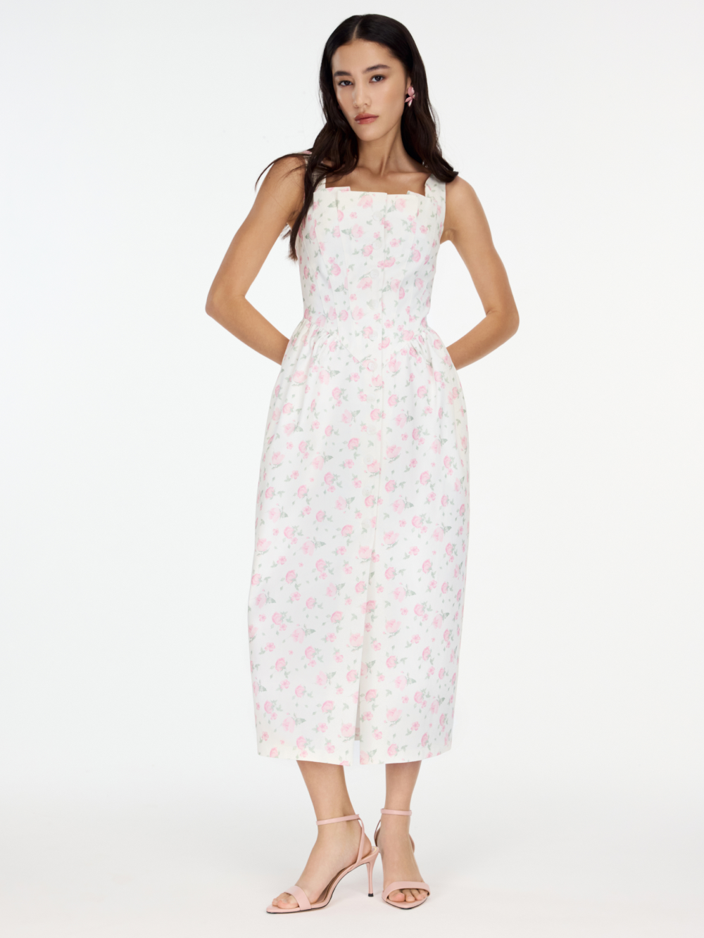 Corset bodice sundress in ecru floral print