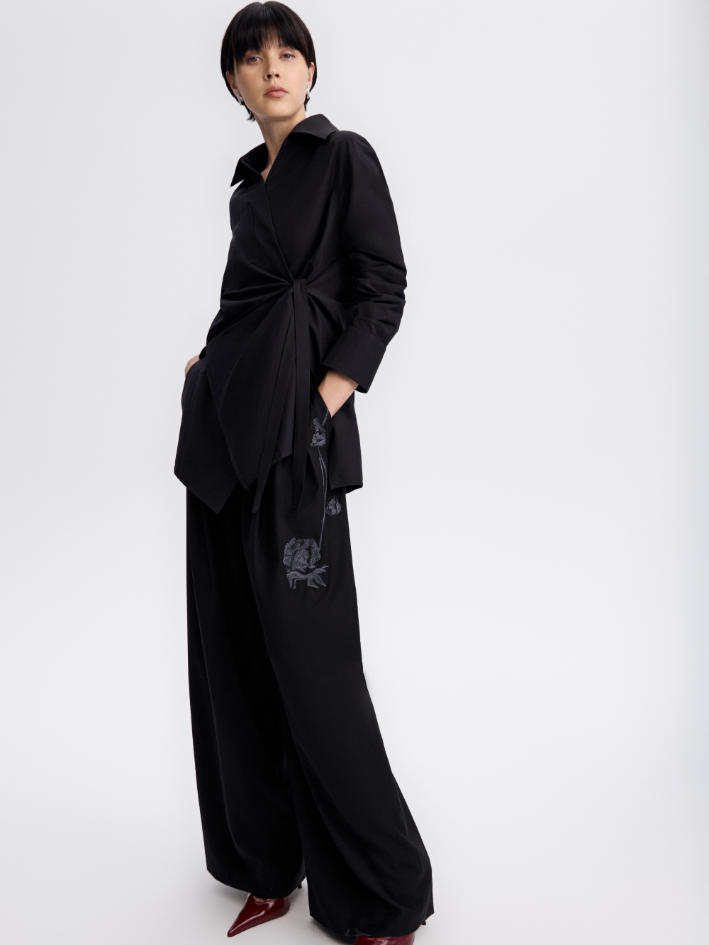 PRAS wrap shirt, with wide trousers