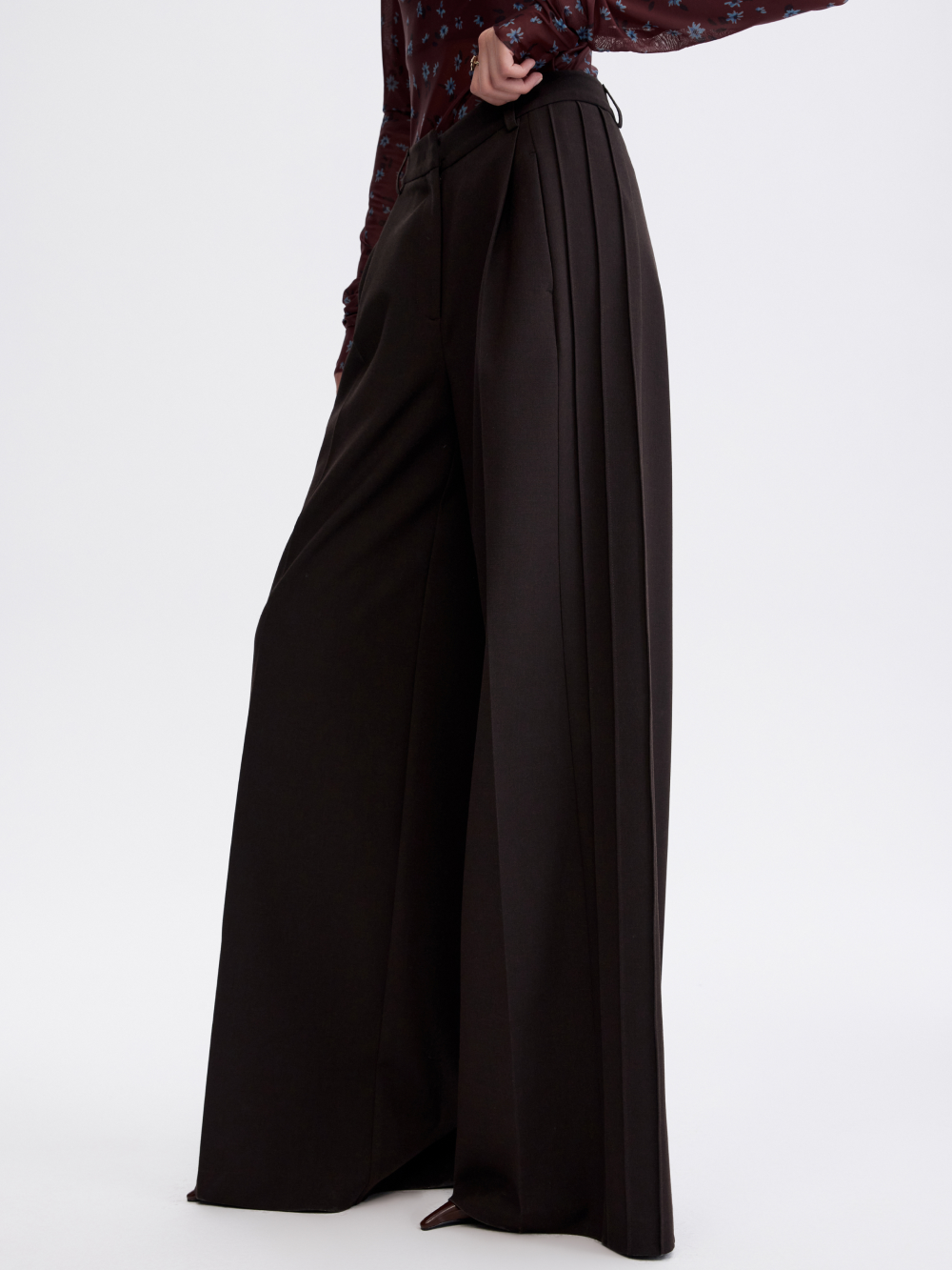 PRAS relief palazzo trousers in brown, side drape