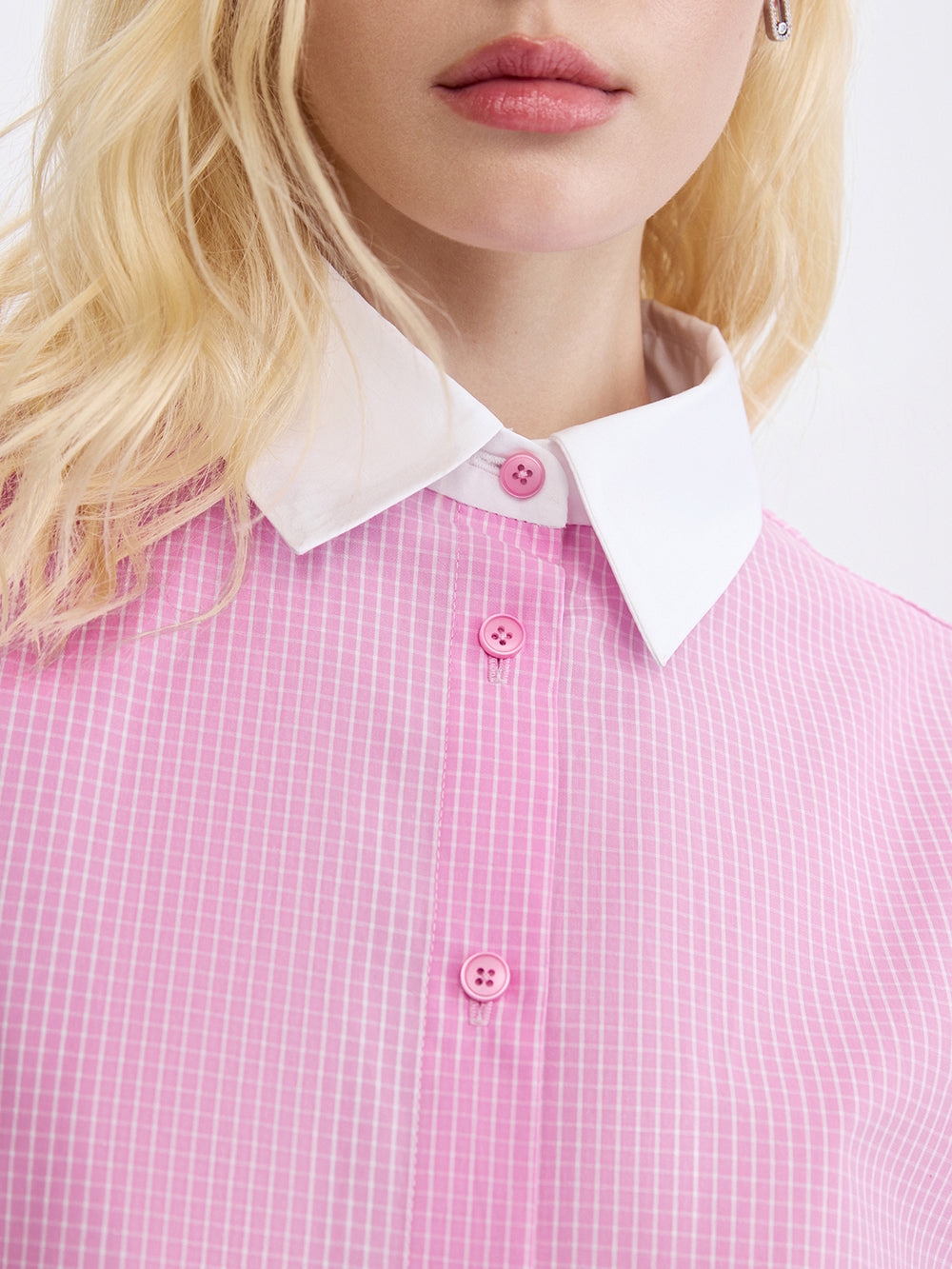 PRAS contrast collar shirt in pink check, collar and buttons