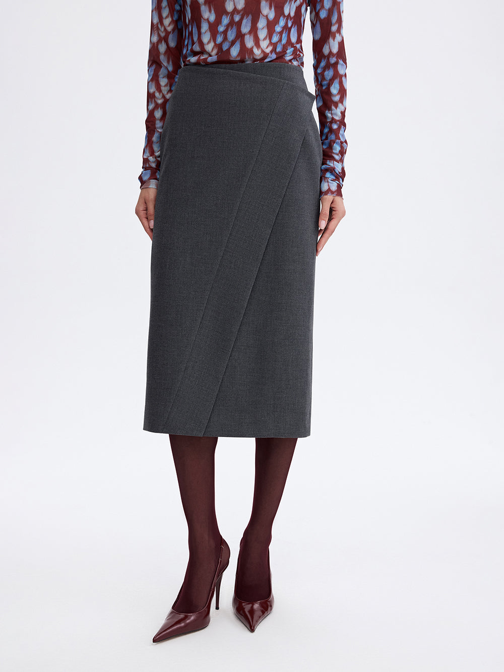 PRAS wrap pencil skirt, front from waist down