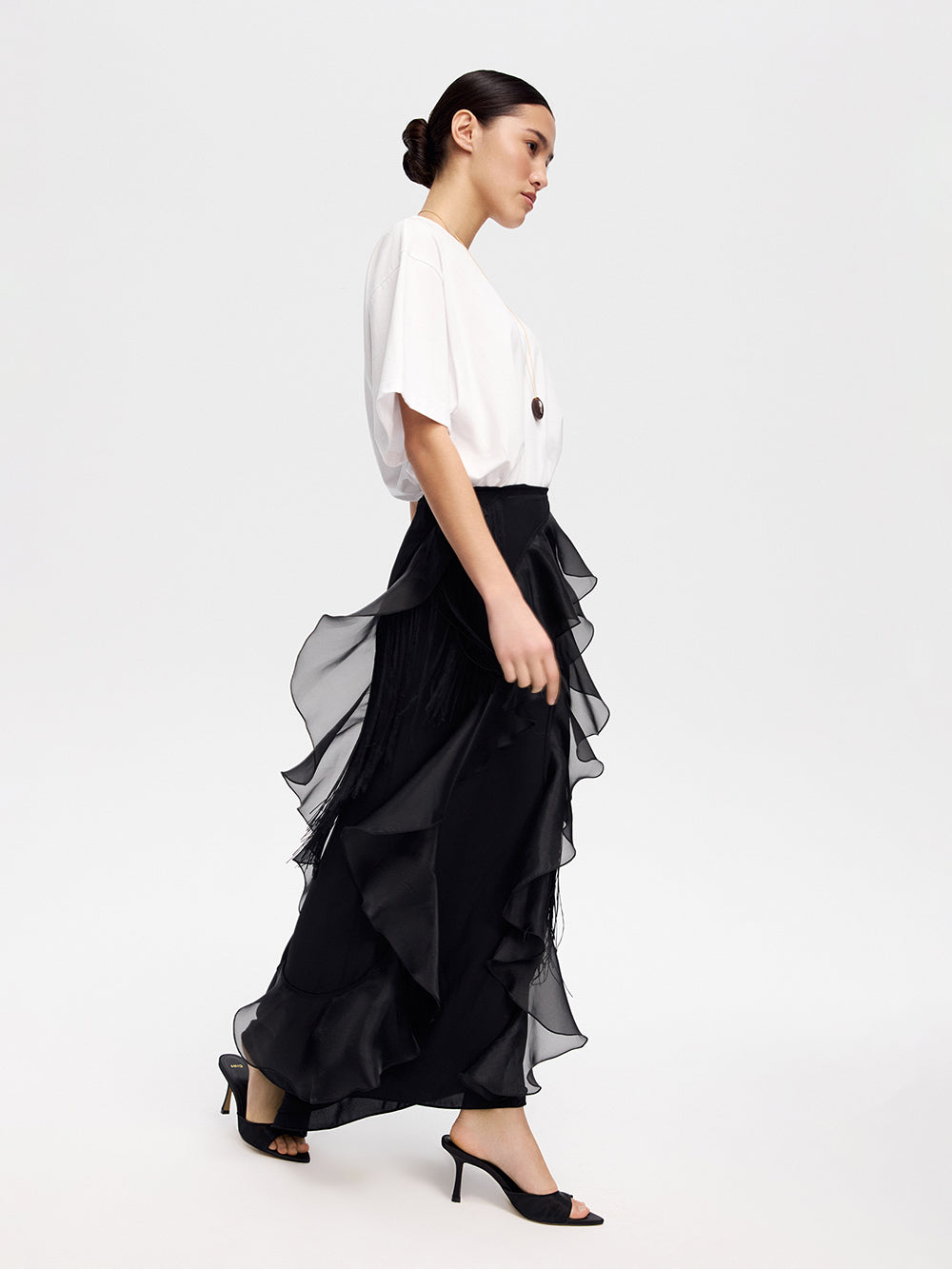 Ruffle & Fringe Maxi Skirt