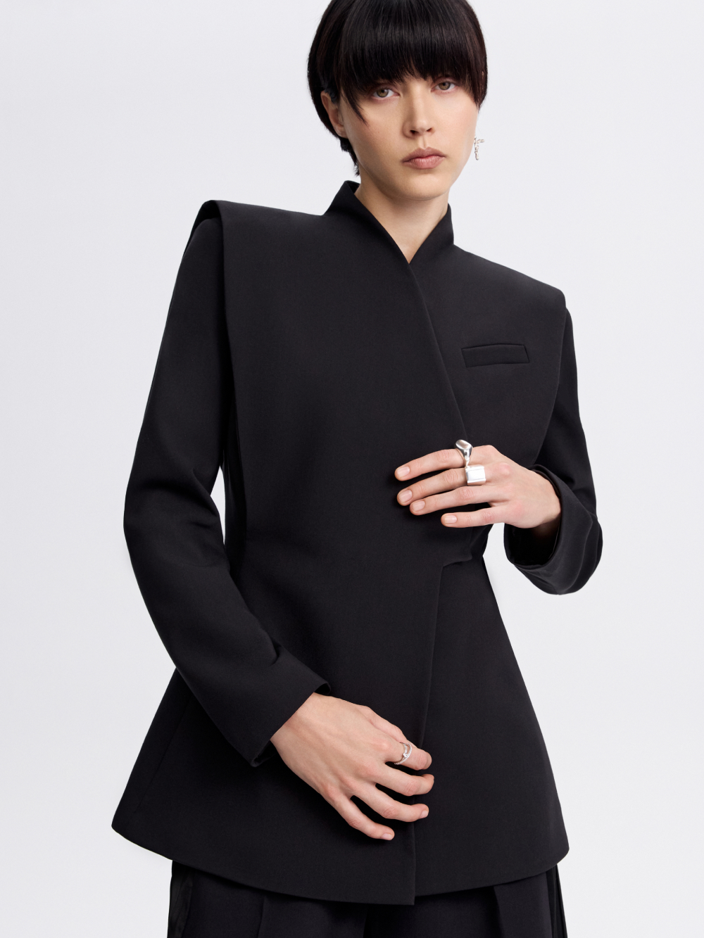 PRAS rose embroidery jacket, front with stand collar
