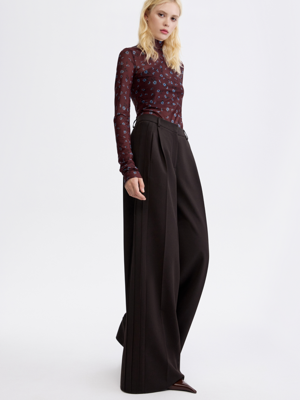 PRAS relief palazzo trousers in brown, three-quarter