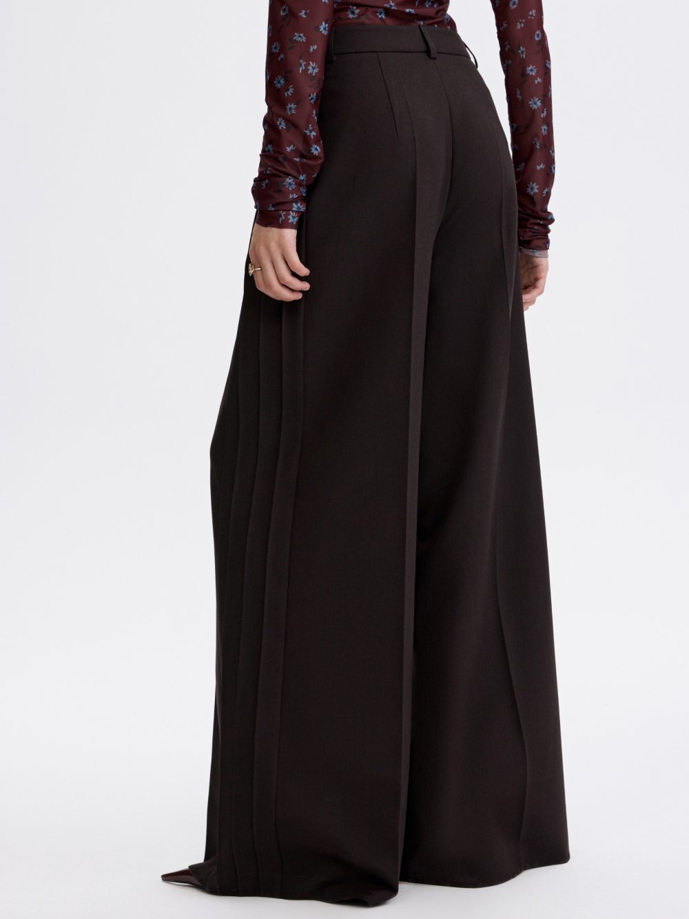 PRAS relief palazzo trousers in brown, back from waist down