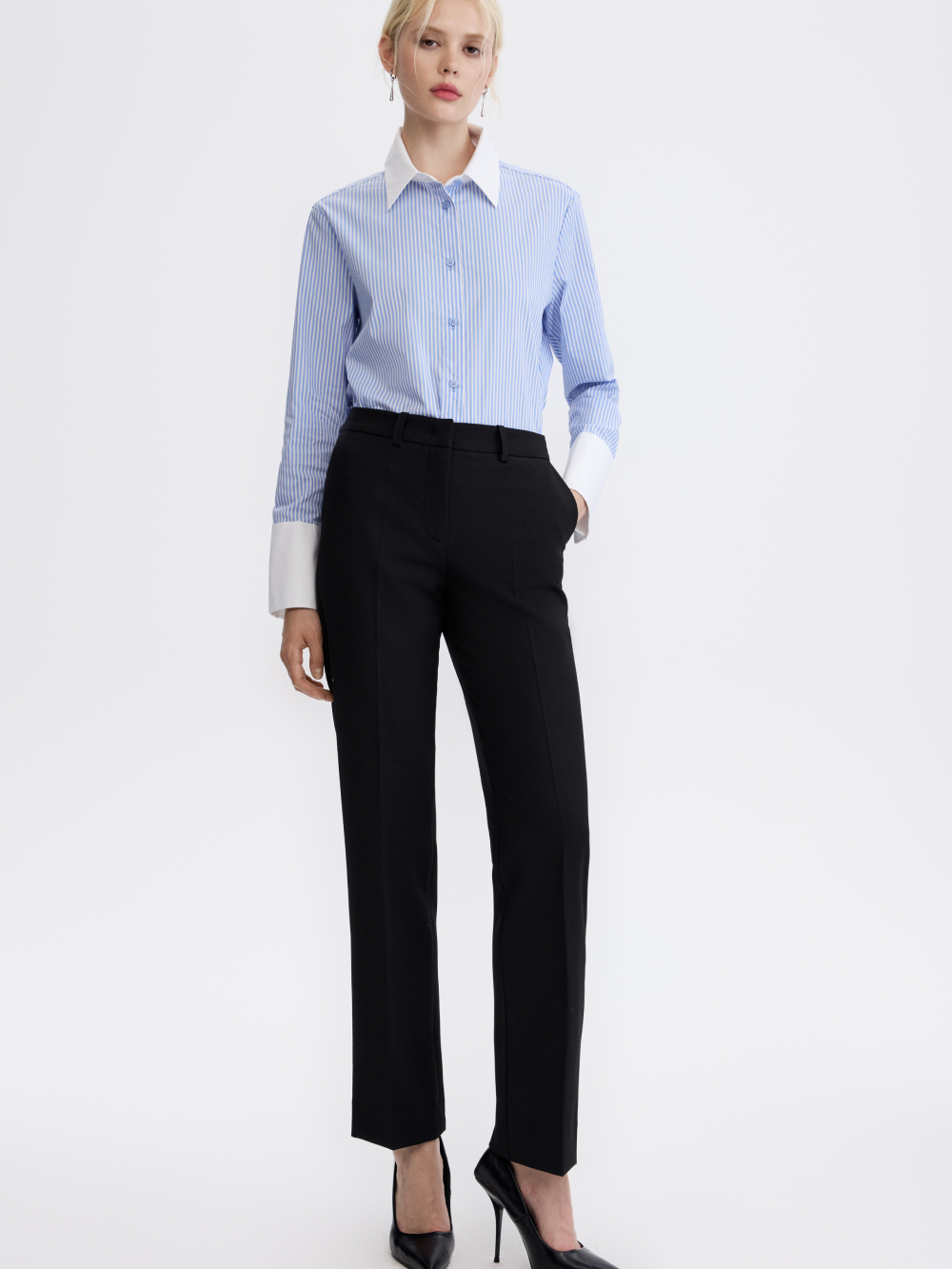 PRAS contrast collar shirt in blue stripe, with trousers
