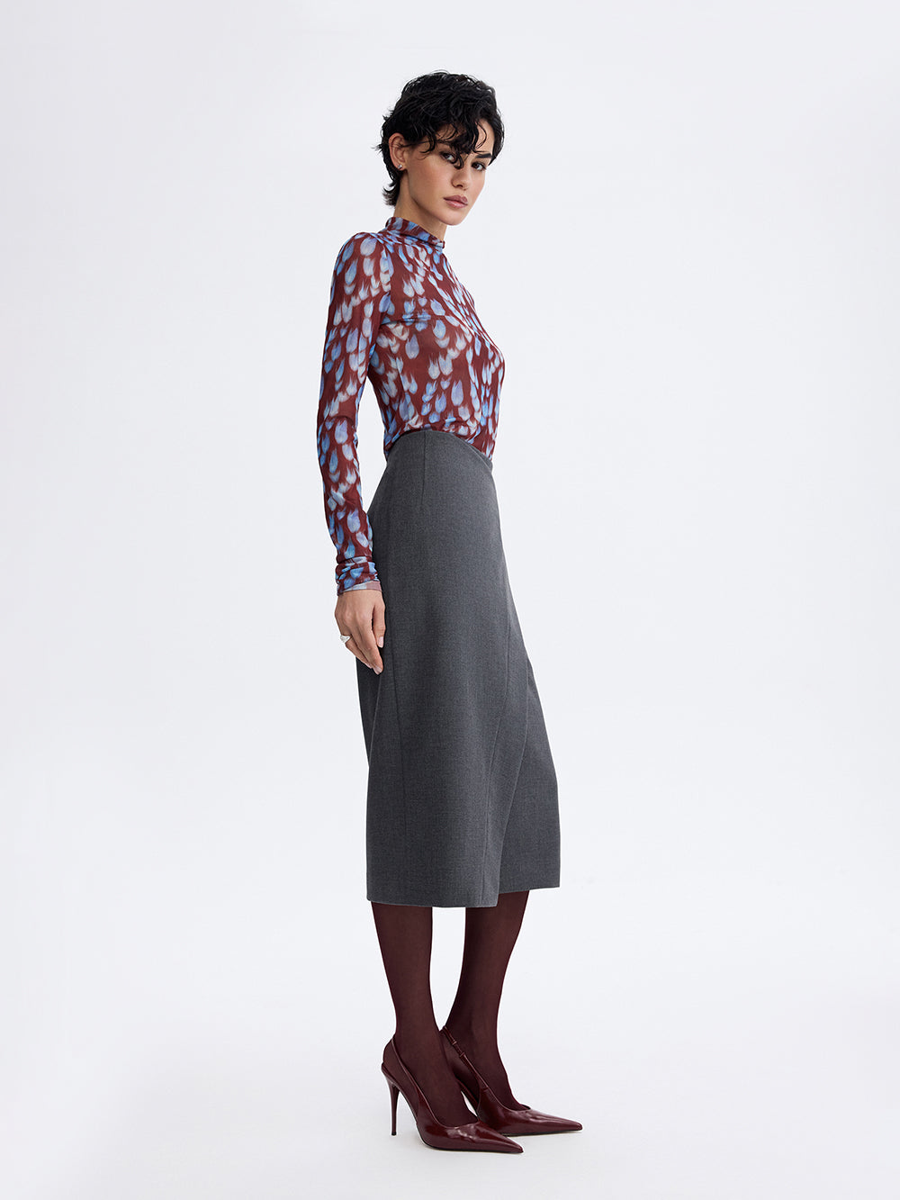 PRAS wrap pencil skirt, three-quarter