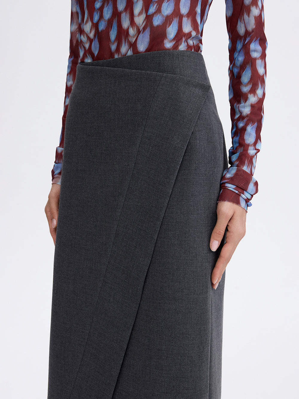 PRAS wrap pencil skirt, wrap front detail