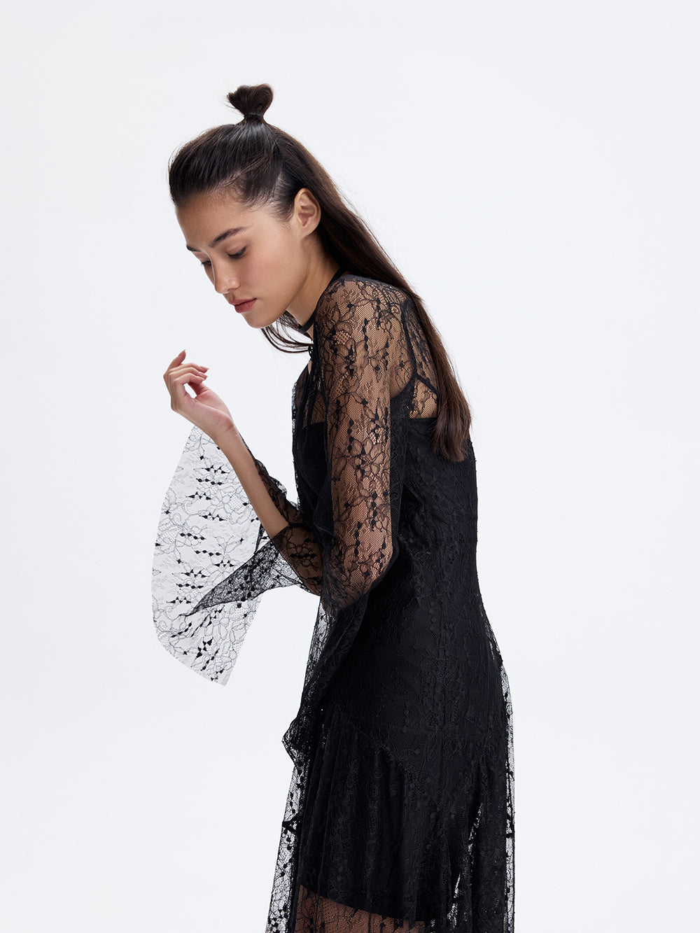 PRAS lace panel dress, lace sleeve detail