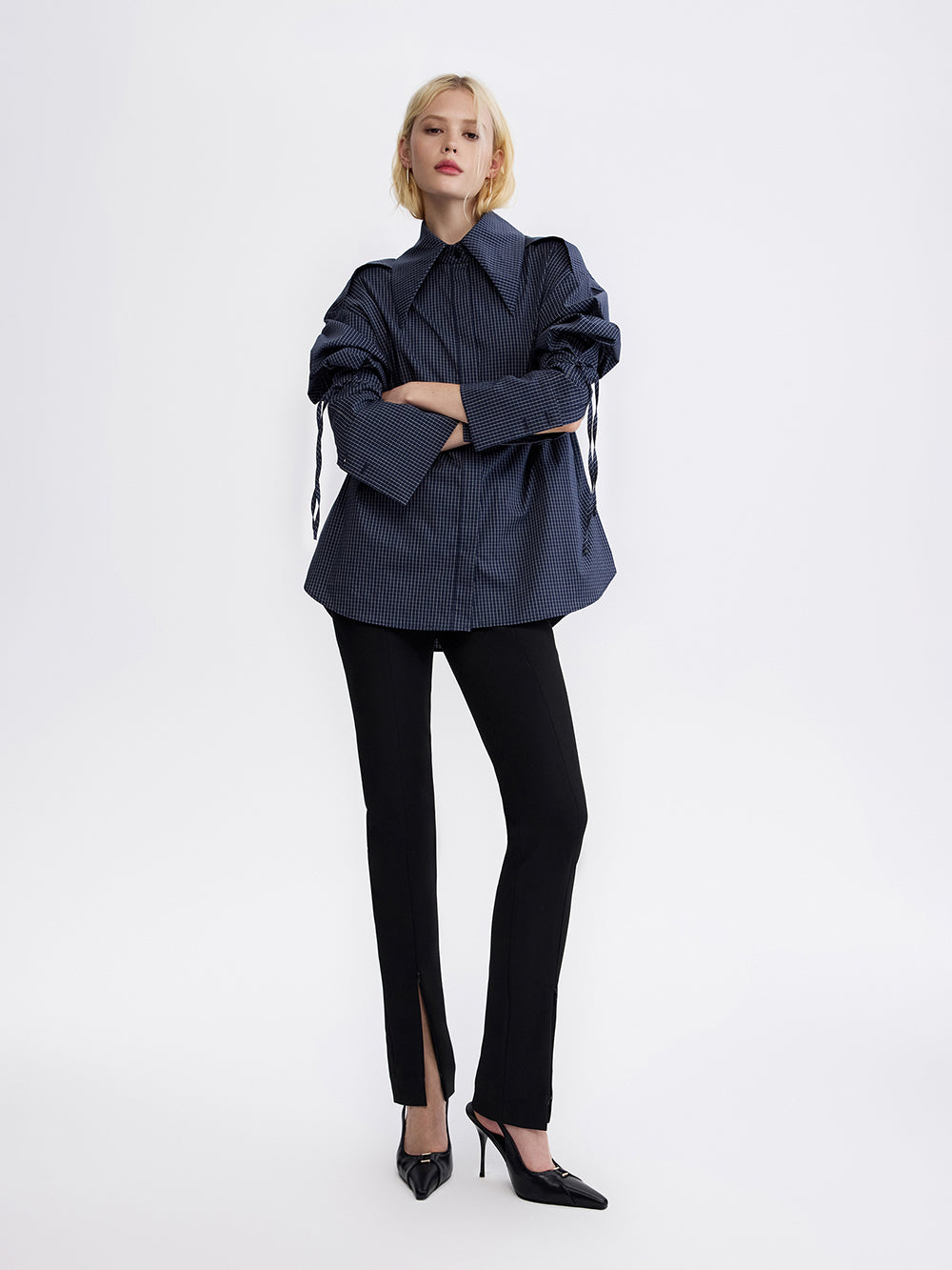 PRAS tie-sleeve check shirt, with slim trousers