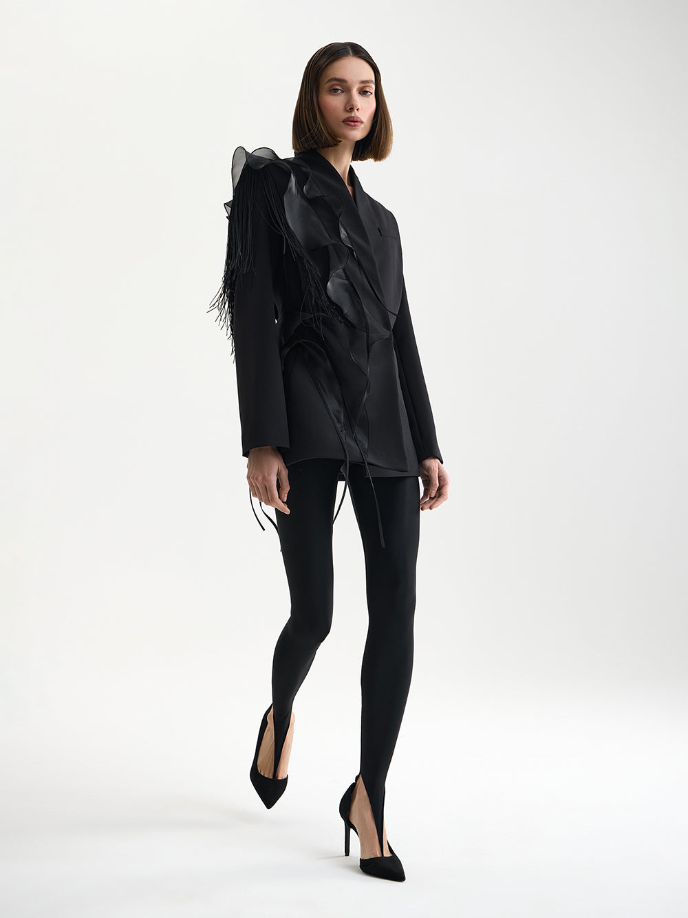 PRAS organza frill jacket, side, full length