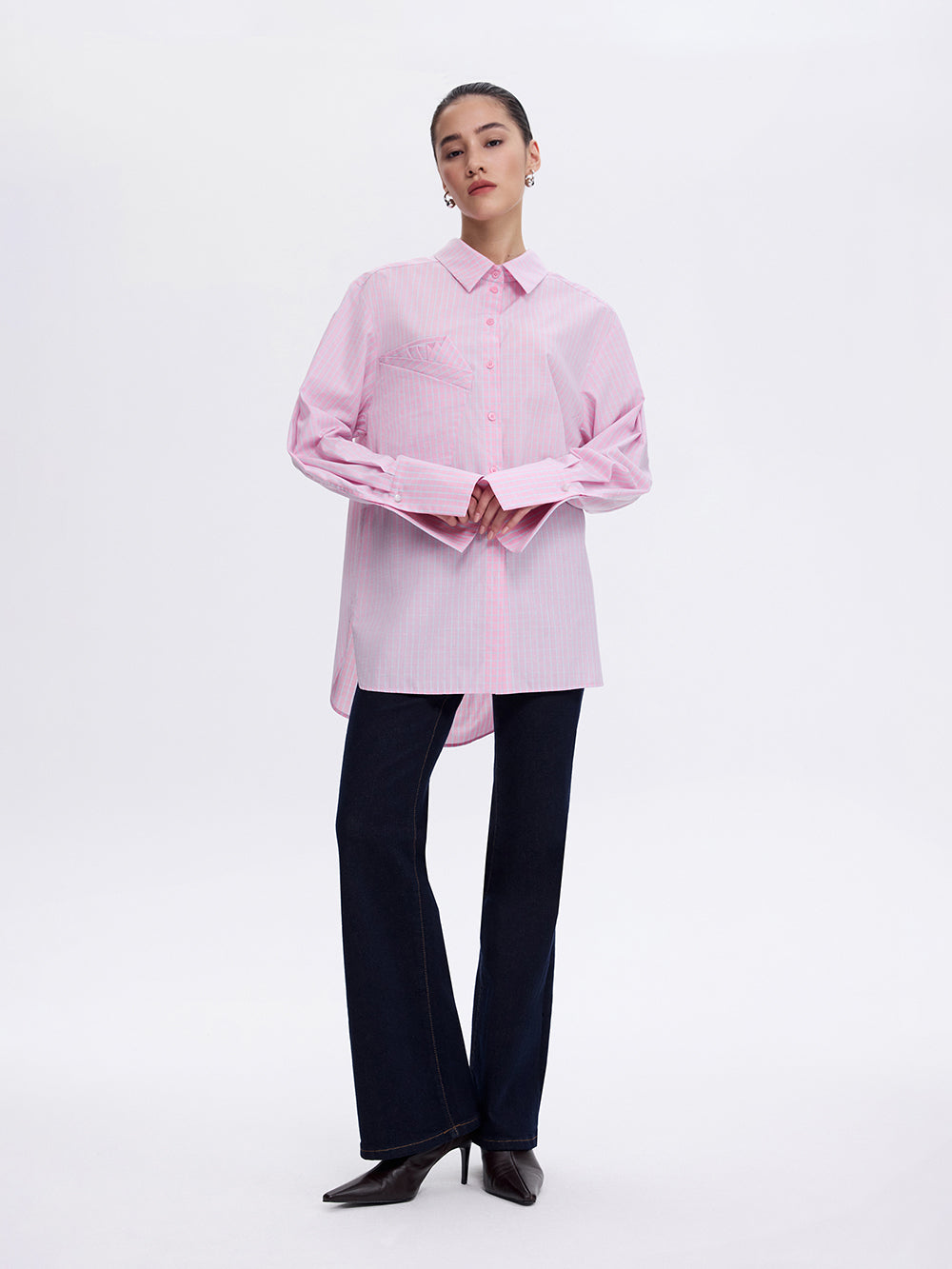 Pink mint check origami pocket shirt