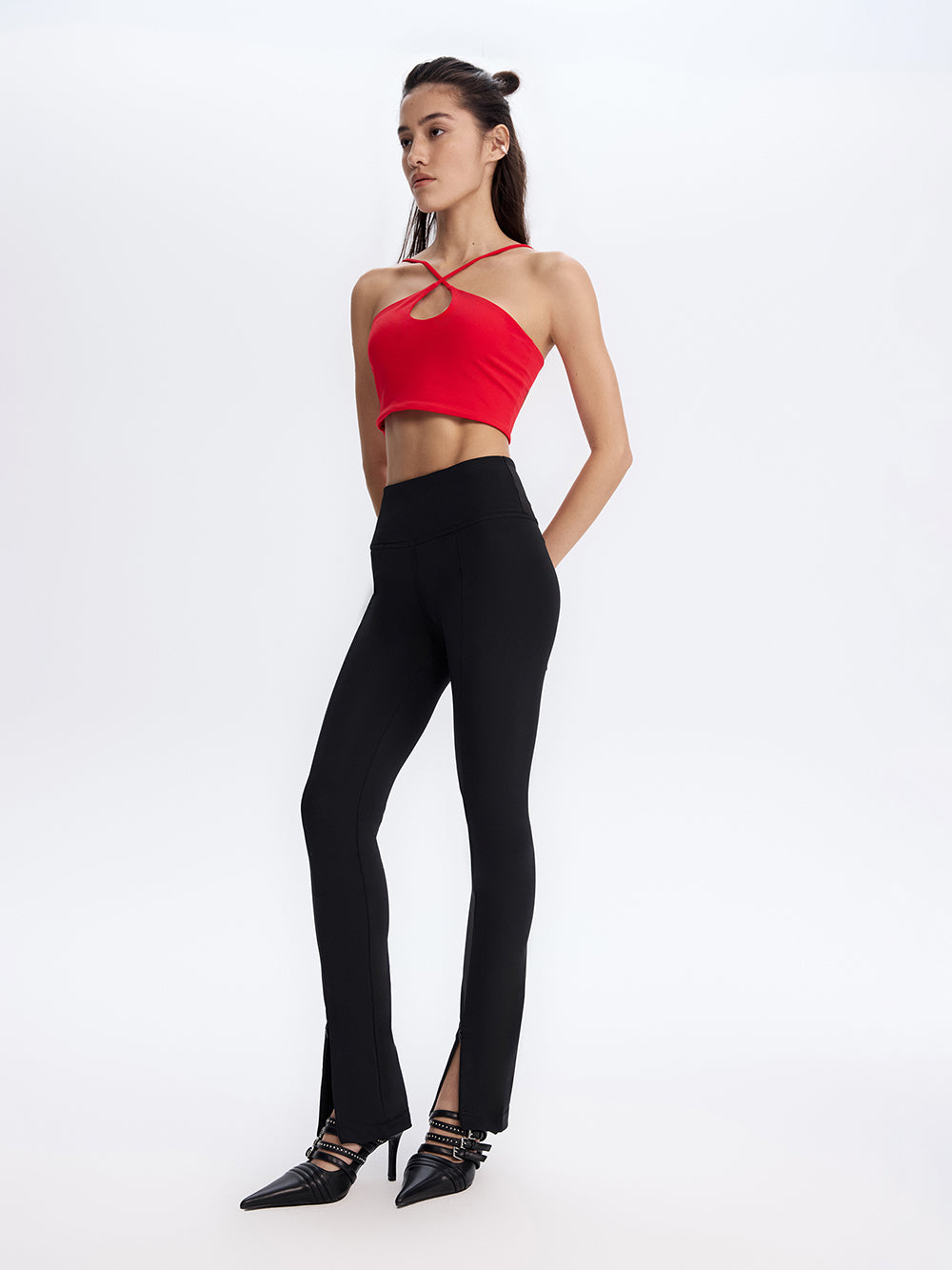 PRAS zip slit leggings, three-quarter