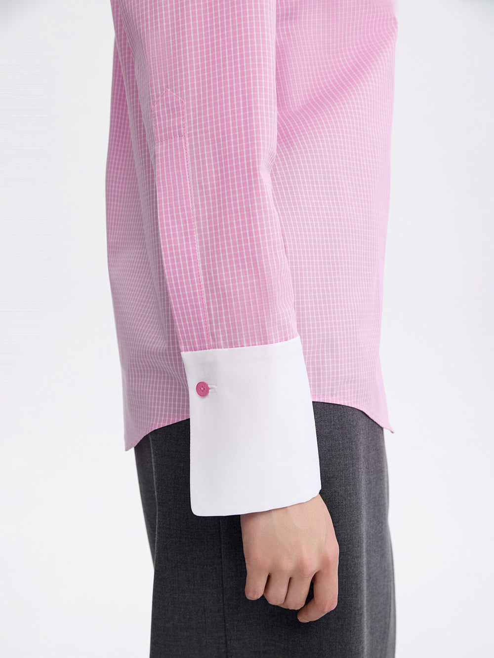 PRAS contrast collar shirt in pink check, cuff detail