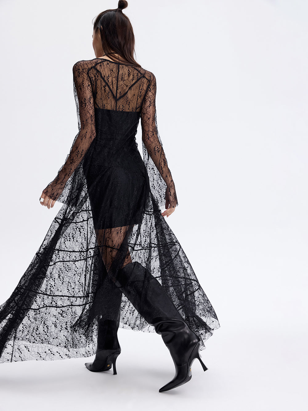 PRAS lace panel dress, back in movement