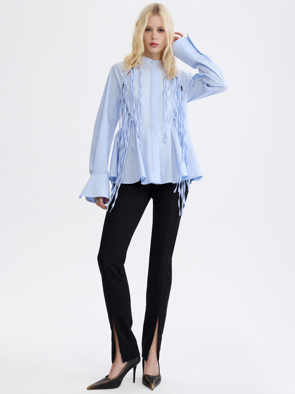 PRAS fringe peplum shirt, front, full length