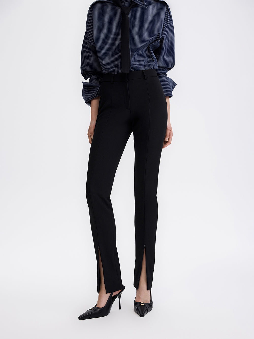 PRAS zip slit trousers, front from waist down