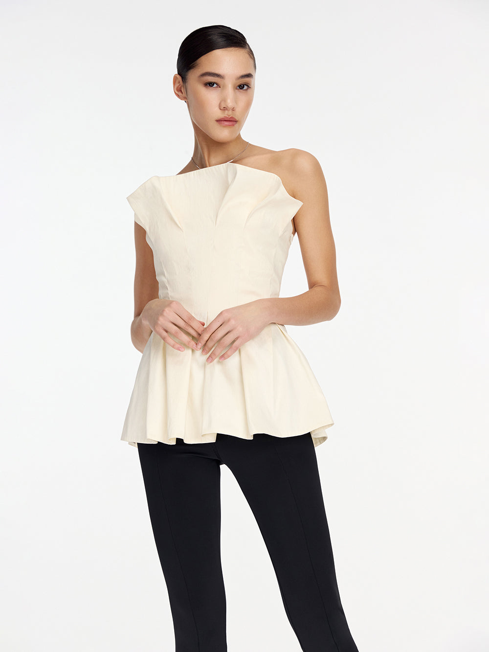 Corset top with taffeta skirt