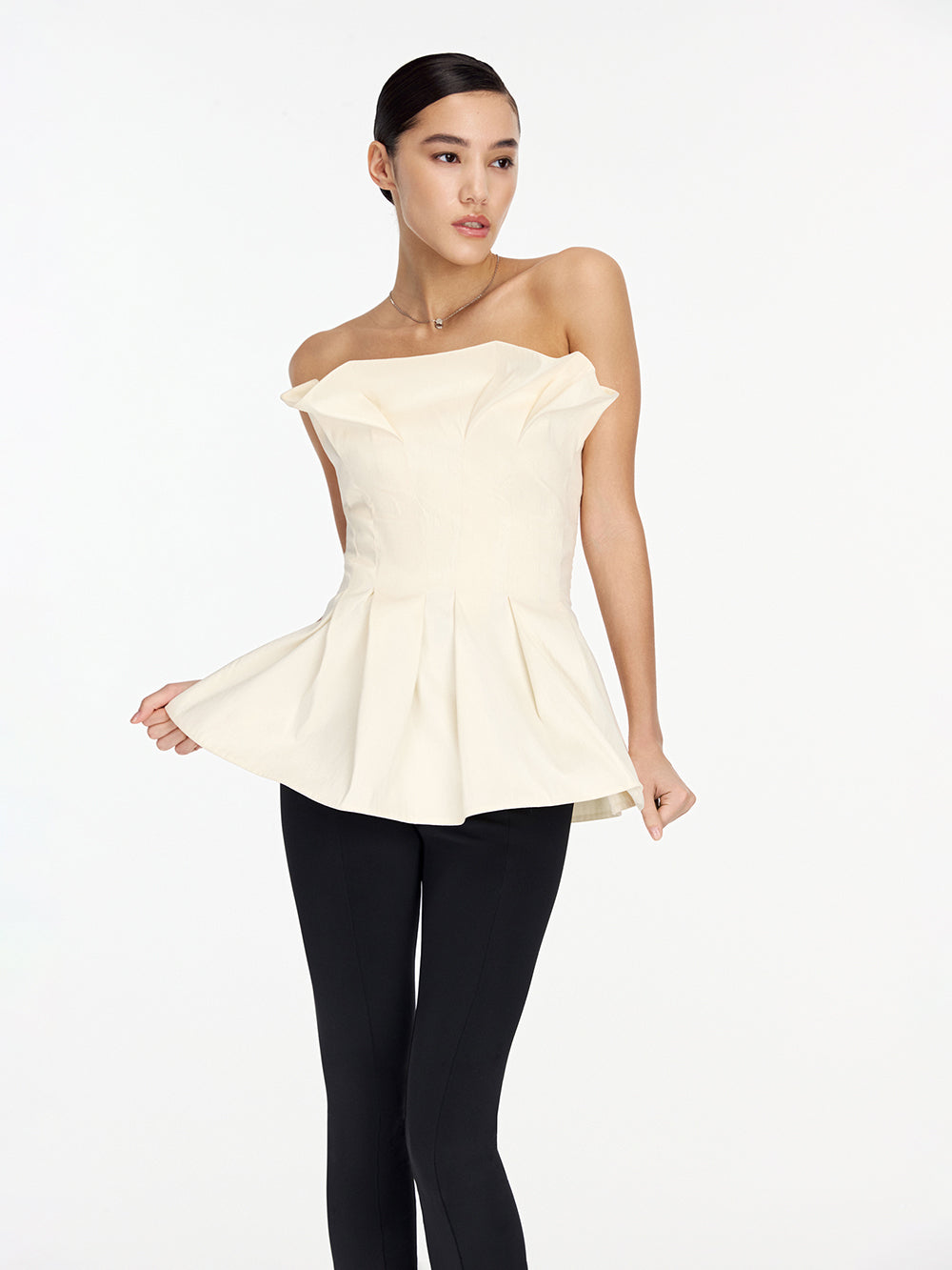 Corset top with taffeta skirt
