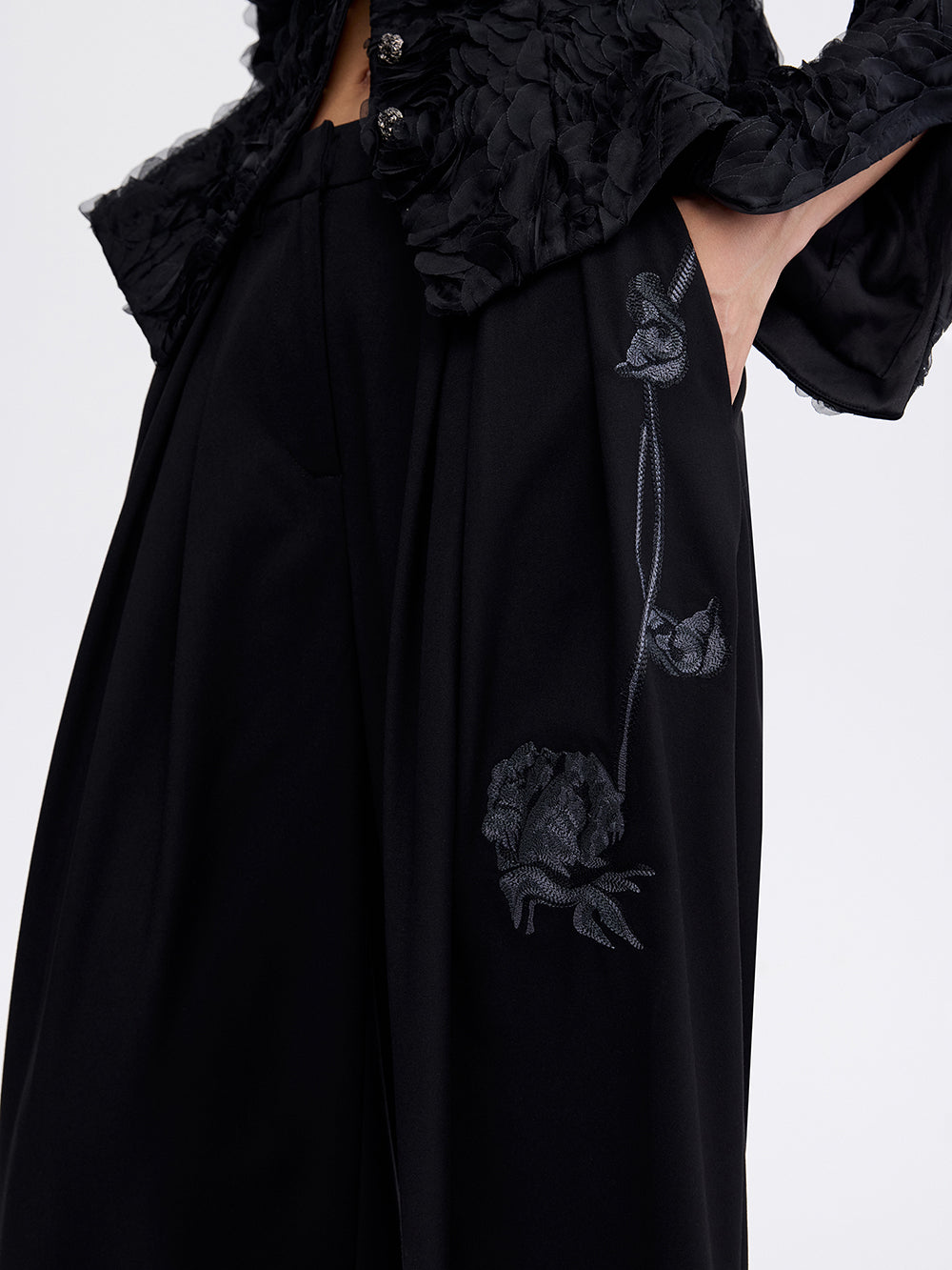 Embroidered Wide Trousers