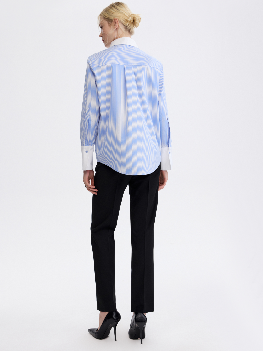 PRAS contrast collar shirt in blue stripe, back